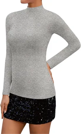SHEIUGU Womens Mock Turtleneck Long Sleeve Sleeveless Tops Stretch Fitted Underwear Layer Tee Shirts Tops