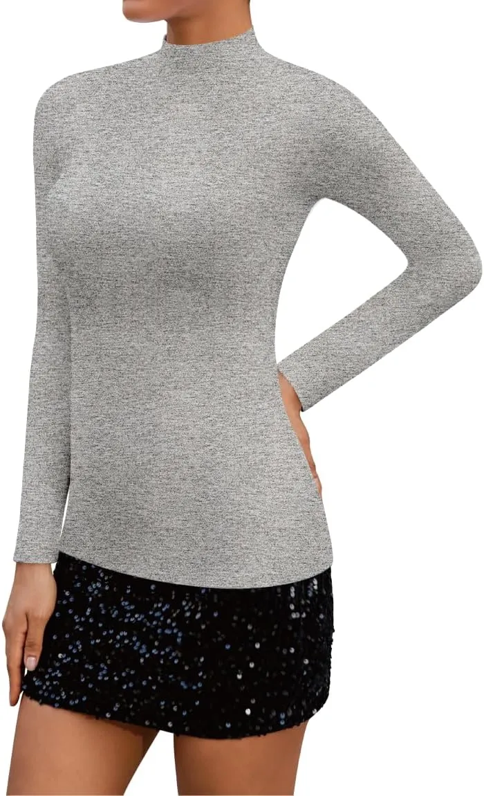 SHEIUGU Womens Mock Turtleneck Long Sleeve Sleeveless Tops Stretch Fitted Underwear Layer Tee Shirts Tops
