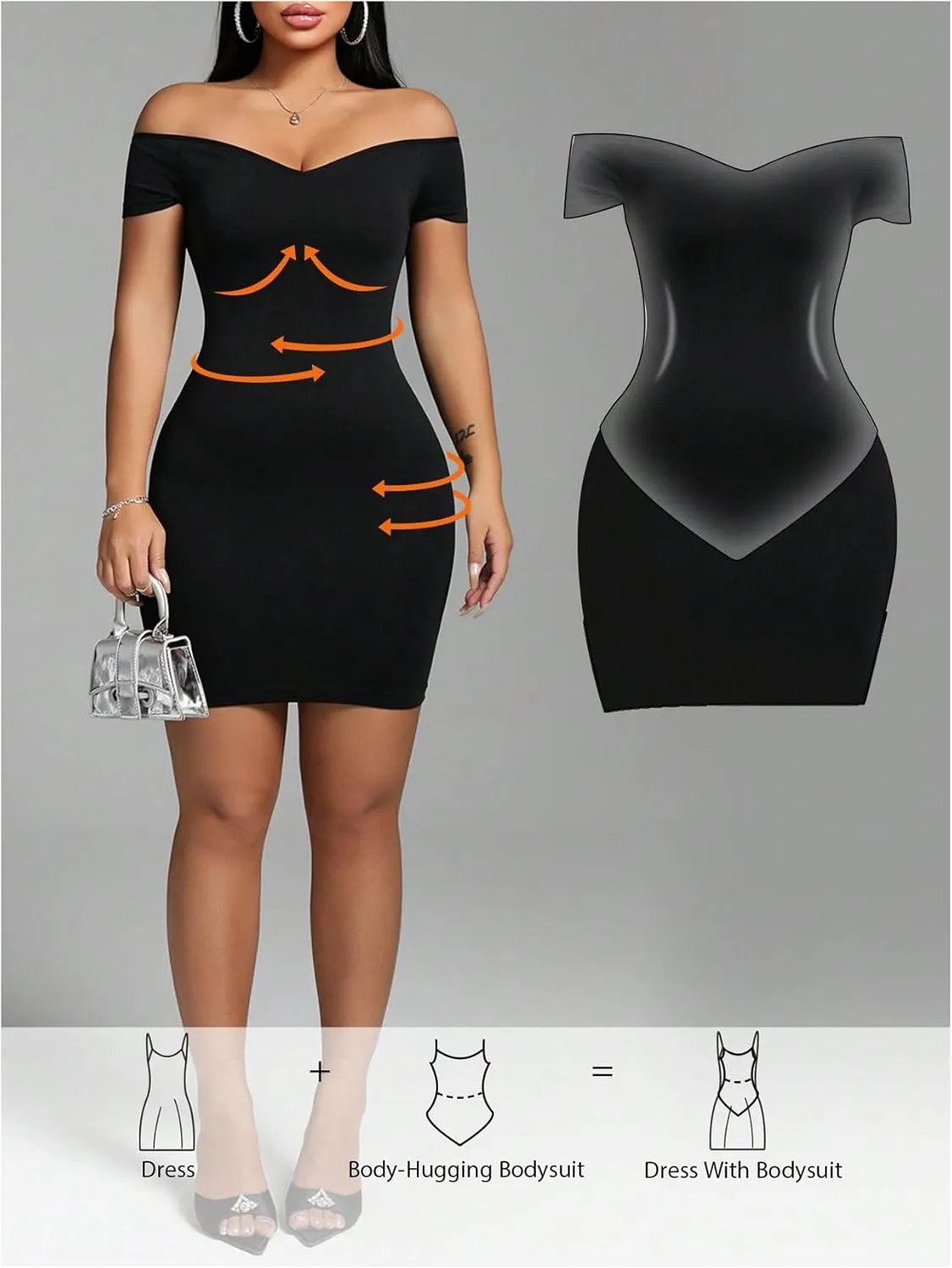 SOLY HUX Women's Off The Shoulder Shapewear Mini Dress Short Sleeve Bodycon Evening Party Dresses