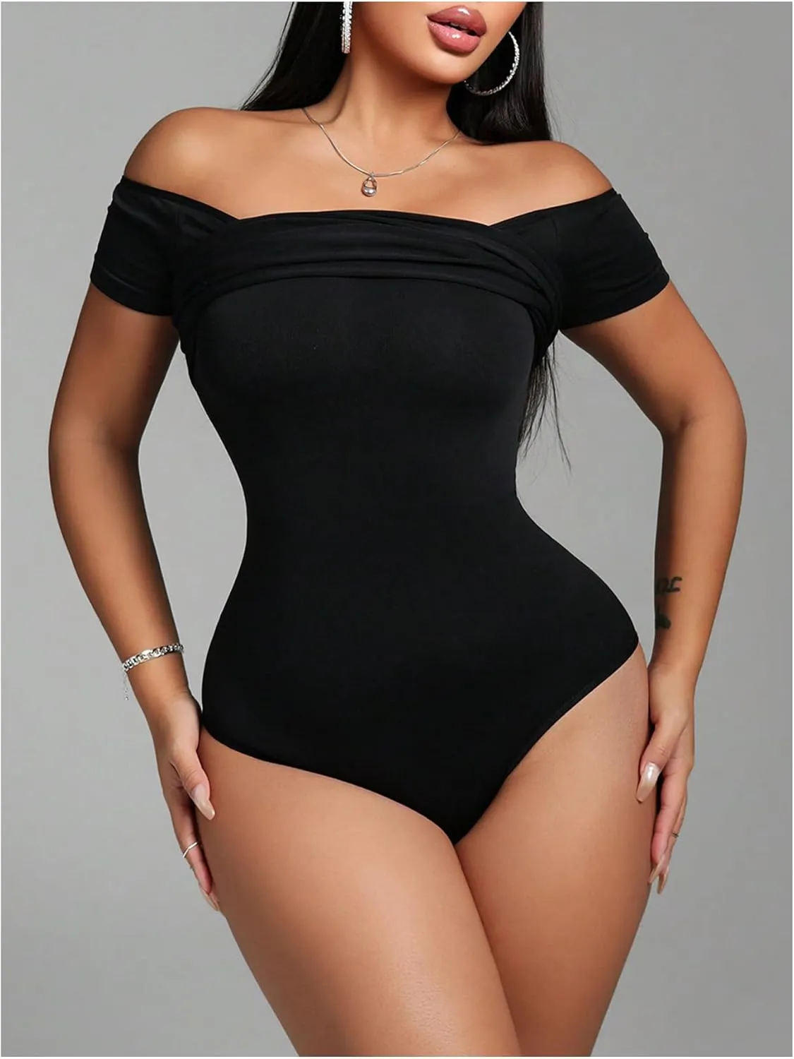 SOLY HUX Women's Off The Shoulder Shapewear Mini Dress Short Sleeve Bodycon Evening Party Dresses