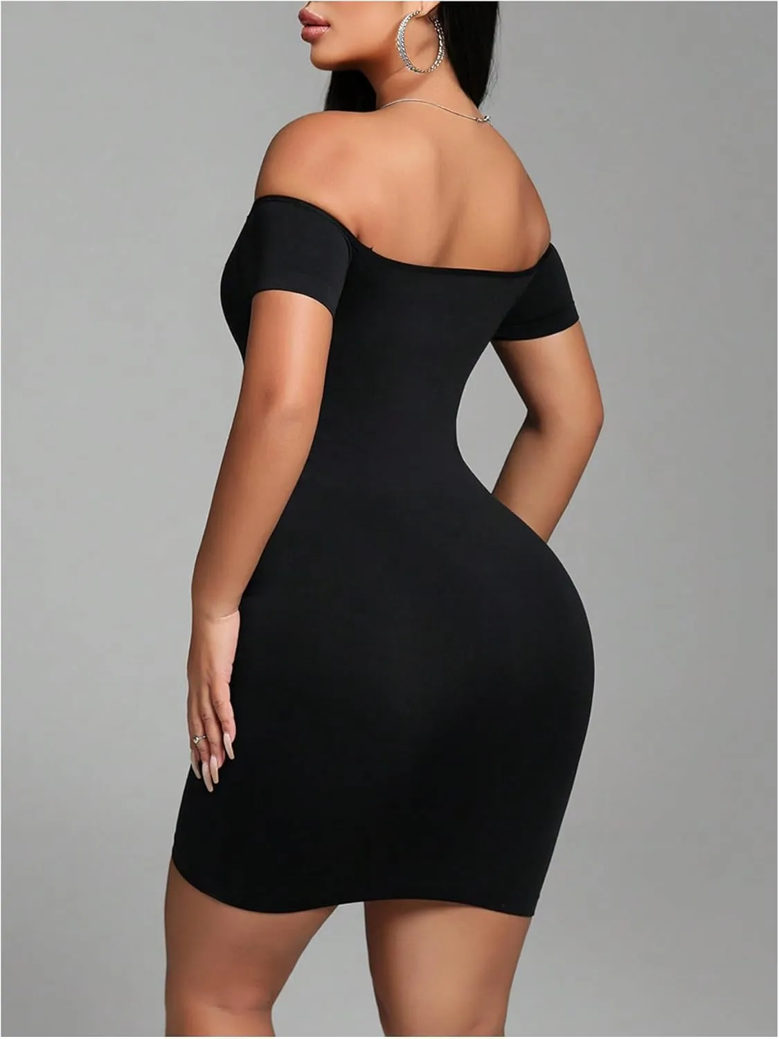 SOLY HUX Women's Off The Shoulder Shapewear Mini Dress Short Sleeve Bodycon Evening Party Dresses