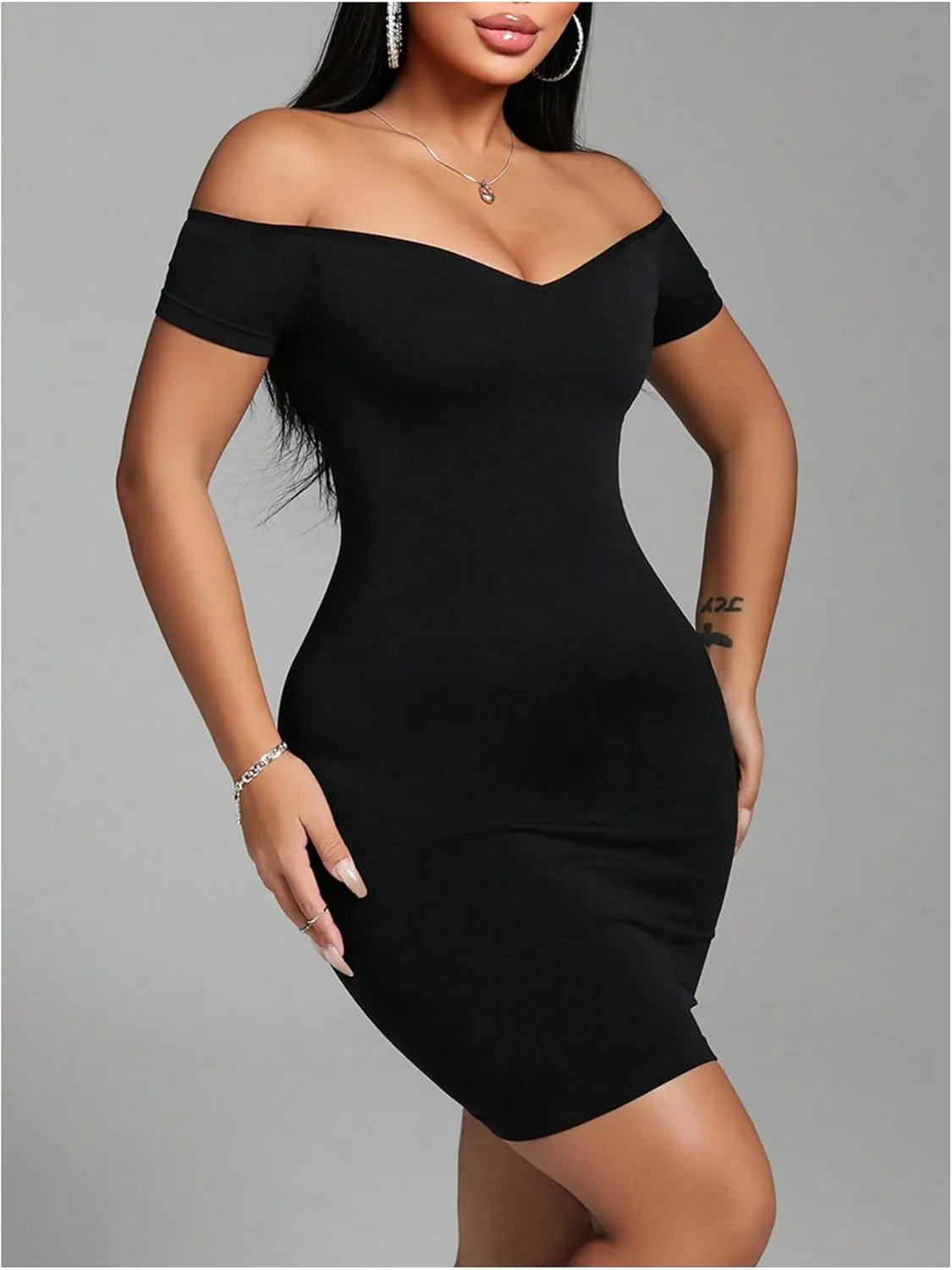 SOLY HUX Women's Off The Shoulder Shapewear Mini Dress Short Sleeve Bodycon Evening Party Dresses