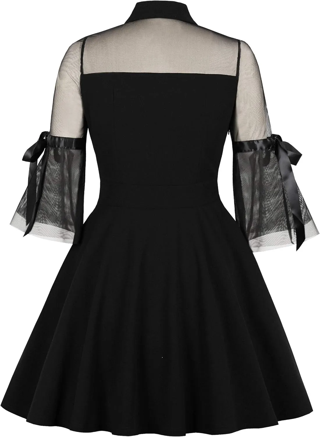 Wellwits Women's Keyhole Mesh Bell Sleeve Vintage Skater Dress