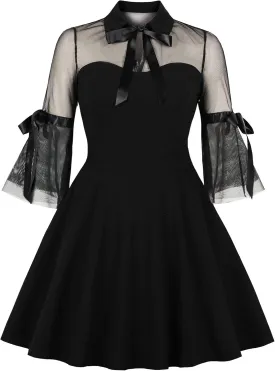 Wellwits Women's Keyhole Mesh Bell Sleeve Vintage Skater Dress