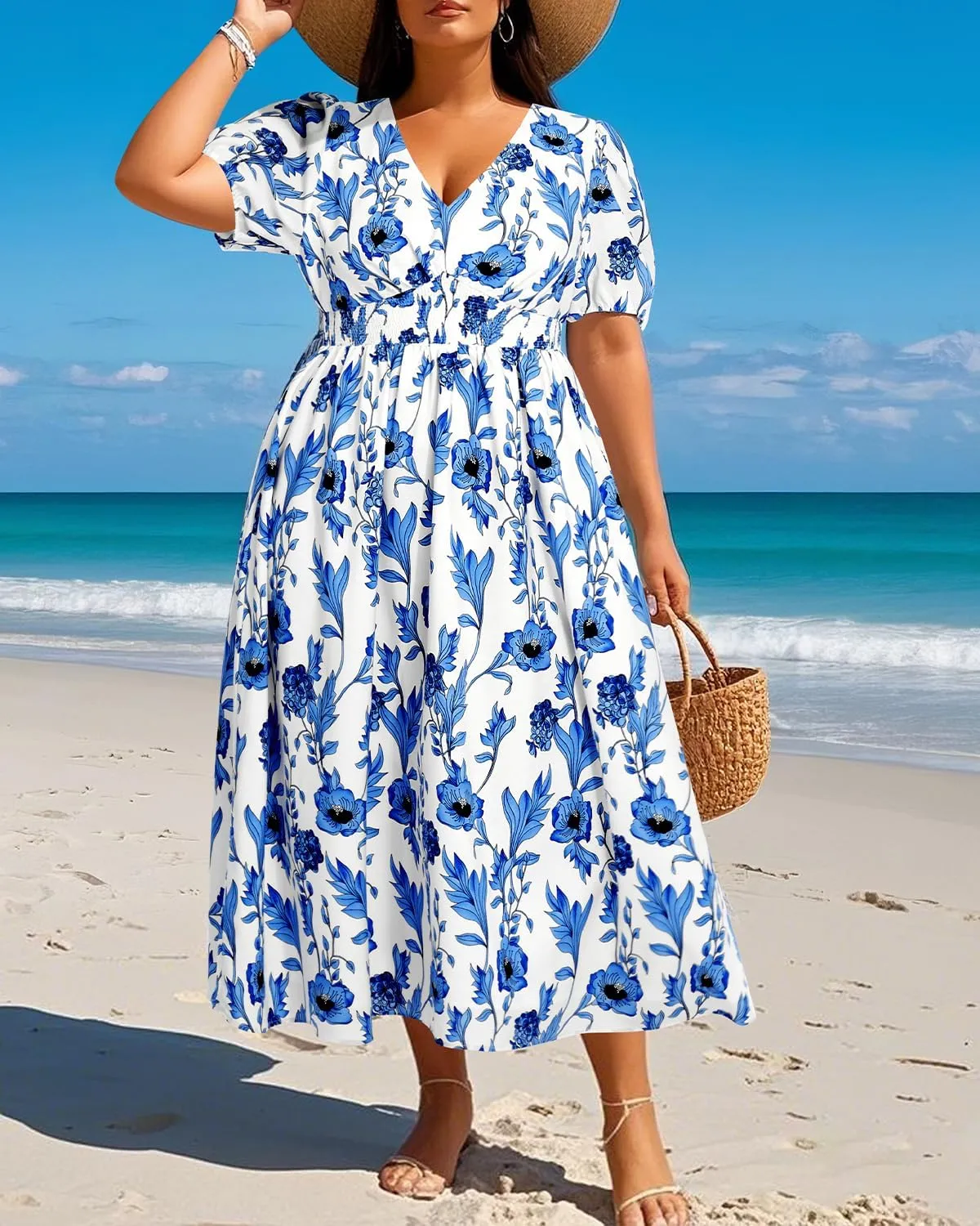 Women Plus Size Summer Dress - Easter Spring Floral Wedding Guest Maxi Long Dress
