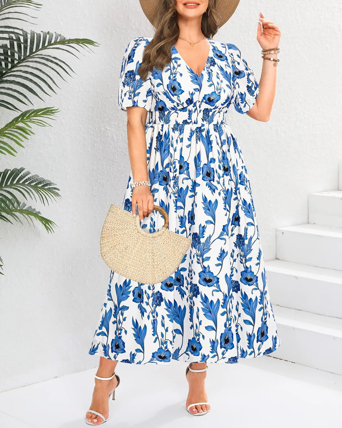 Women Plus Size Summer Dress - Easter Spring Floral Wedding Guest Maxi Long Dress