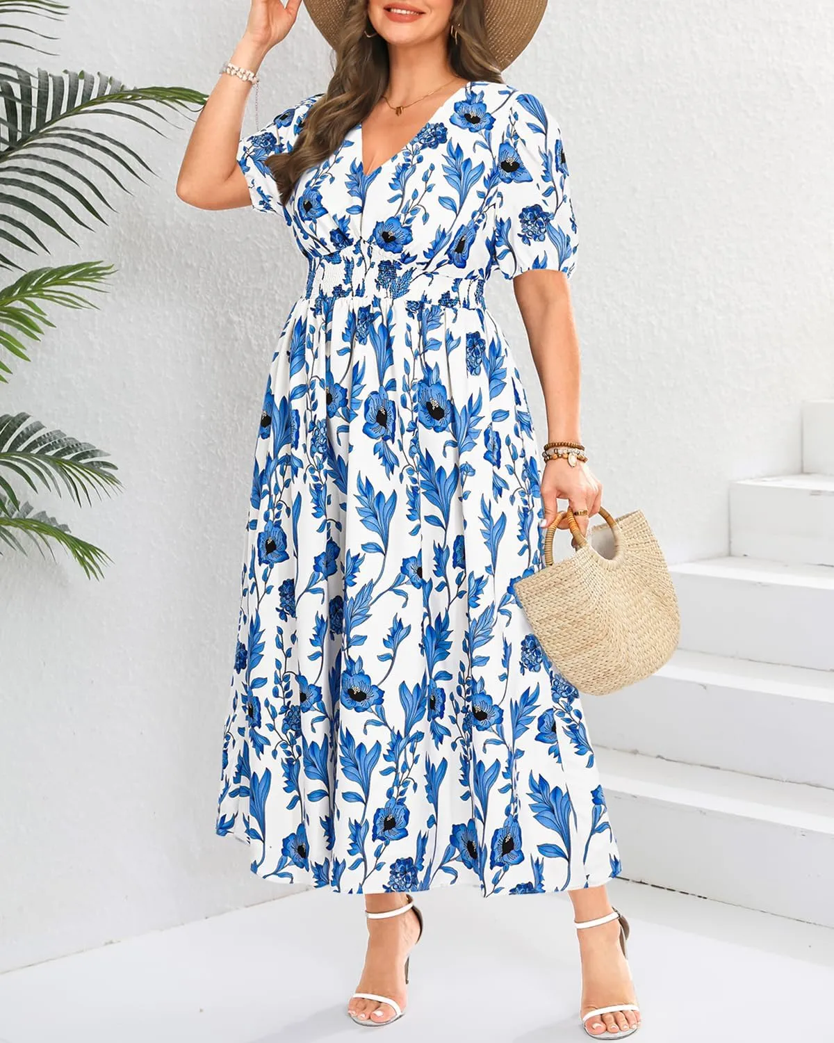 Women Plus Size Summer Dress - Easter Spring Floral Wedding Guest Maxi Long Dress