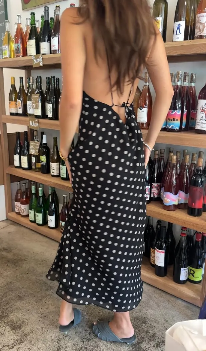 Women Polka Dot Summer Sundress Y2k V Neck Tie Back Spaghetti Strap Maxi Dress 2025 Slim Fit A Line Beachwear