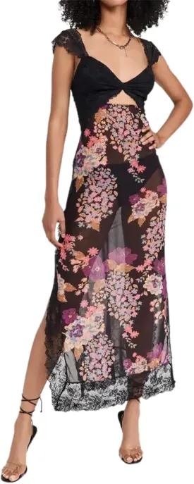 Women Sleeveless Maxi Dress Backless Bodycon Floral Printed Spaghetti Strap Long Dress Summer Lace Cutout Dress