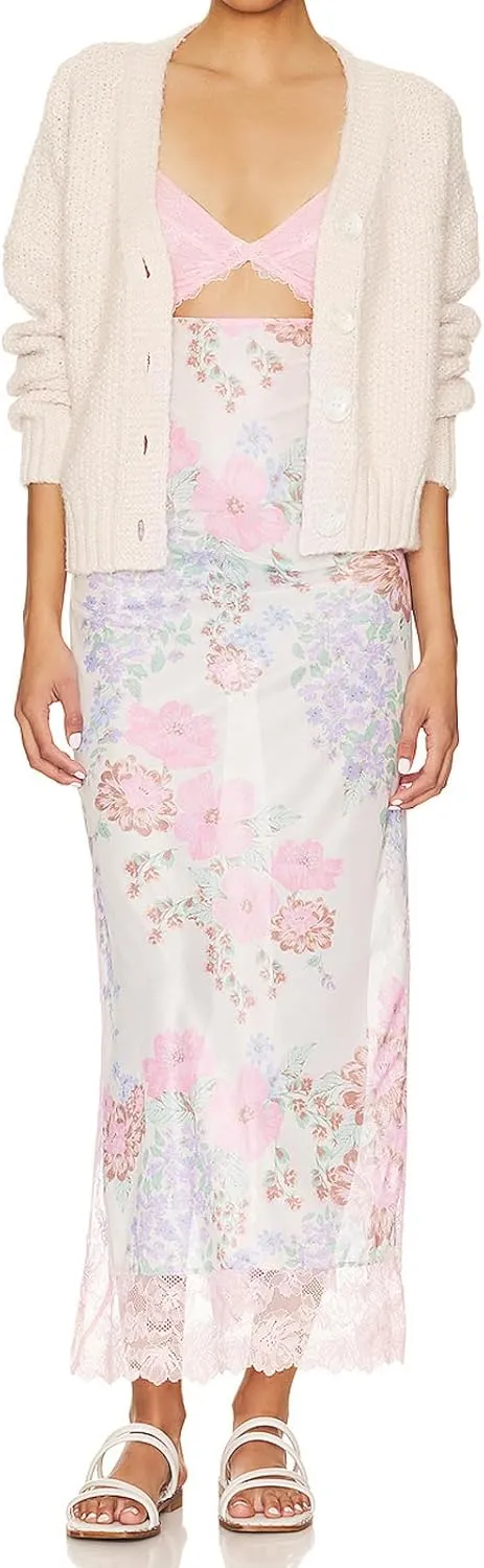Women Sleeveless Maxi Dress Backless Bodycon Floral Printed Spaghetti Strap Long Dress Summer Lace Cutout Dress