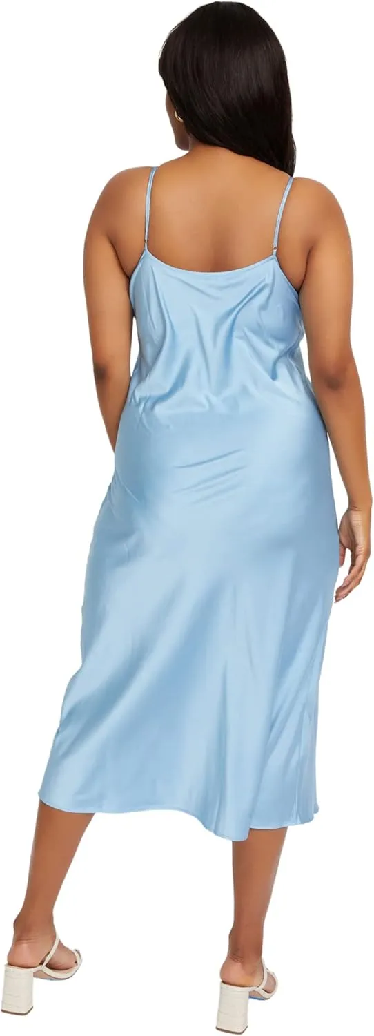 Women's Built-in Bra Midi Slip Dress with Adjustable Straps (S-2XL)