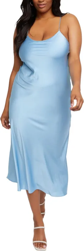 Women's Built-in Bra Midi Slip Dress with Adjustable Straps (S-2XL)