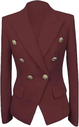 Womens Casual Double Breasted Blazer Jacket Notch Lapel Prom Party Coat Office Lady Jacket for Work Professional