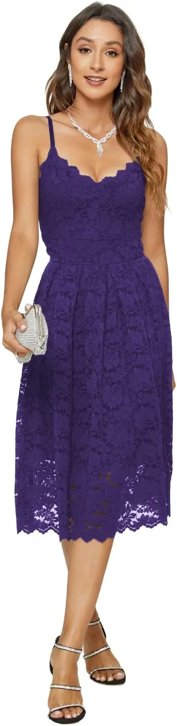 Womens Lace Floral Overlay V Neck Sexy Sleeveless Cocktail Party Swing Wedding Dresses