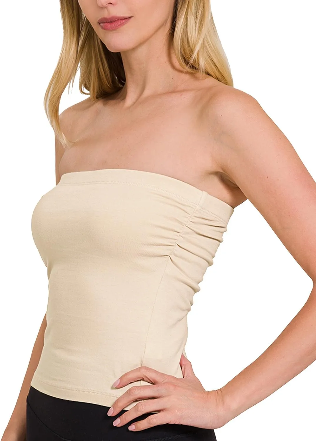Women's Shapewear Tube Tops Strapless Ruched Built-in Shelf Bra Casual