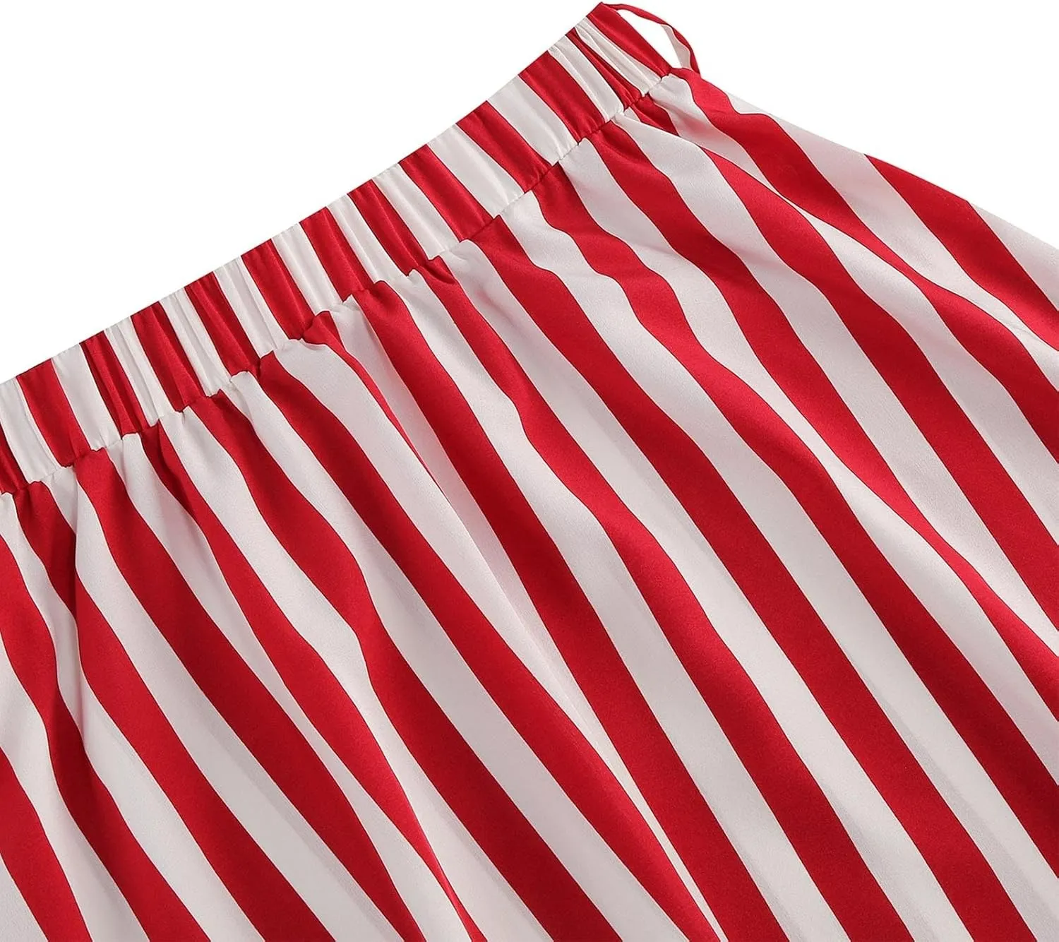 Women's Striped A-Line Midi Skirts High Waist Belted Vintage Style Skater Skirt Retro Summer Casual Swing Skirt