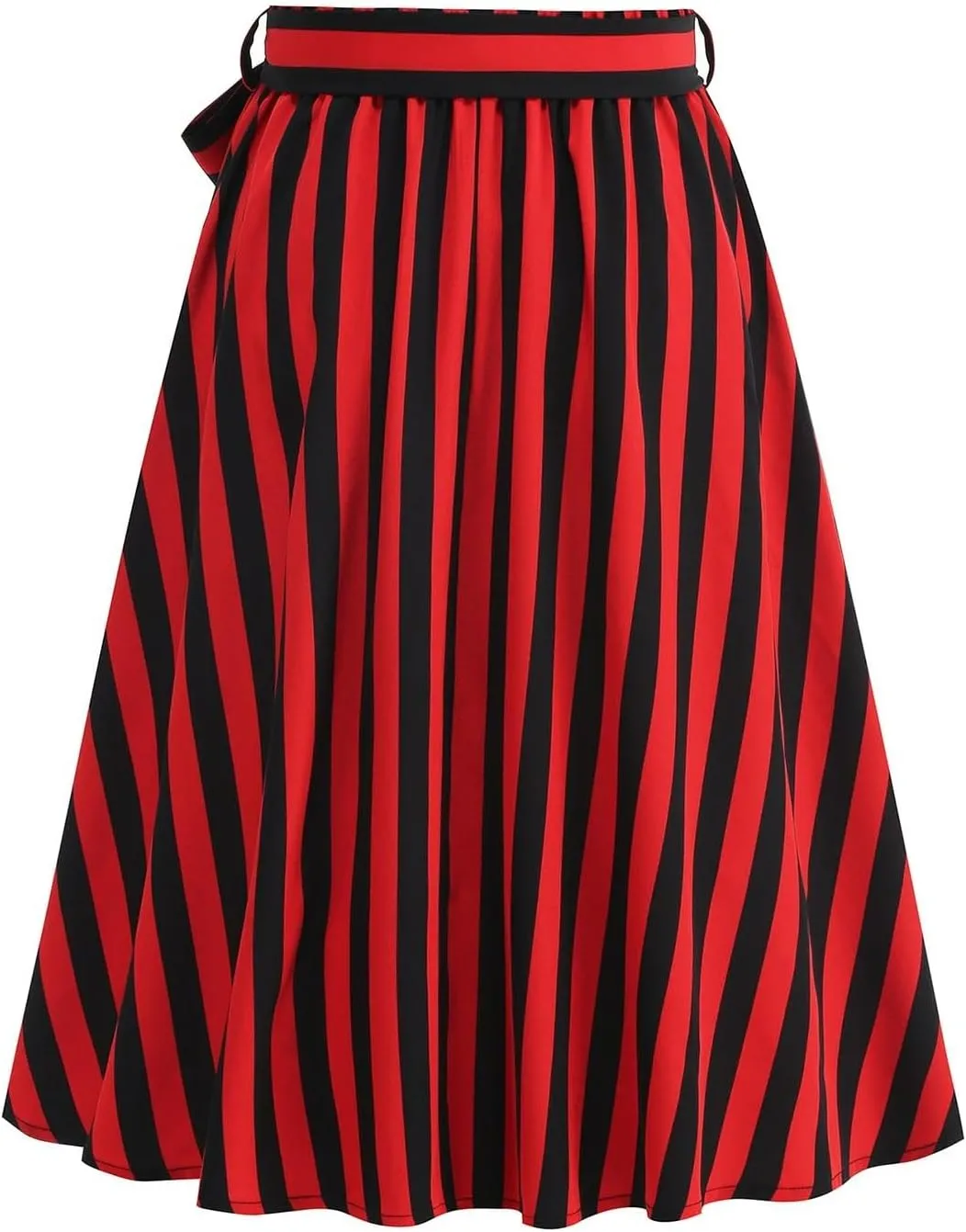 Women's Striped A-Line Midi Skirts High Waist Belted Vintage Style Skater Skirt Retro Summer Casual Swing Skirt